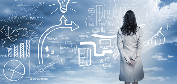 Concept of woman looking at a business plan